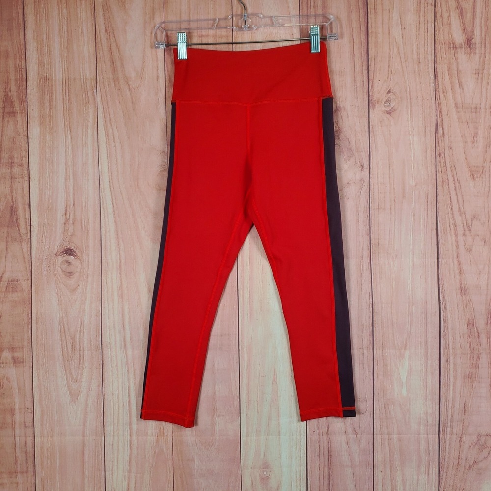 Zyia Red Royalty Strip Light n Tight Hi-Rise 20" Leggings Womens Size 2